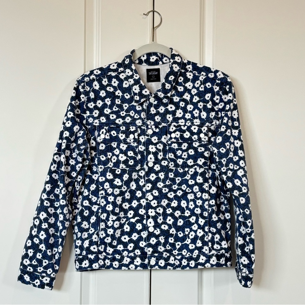 Kate Spade Saturday Dean Jacket Indigo Floral Denim Jean Jacket L